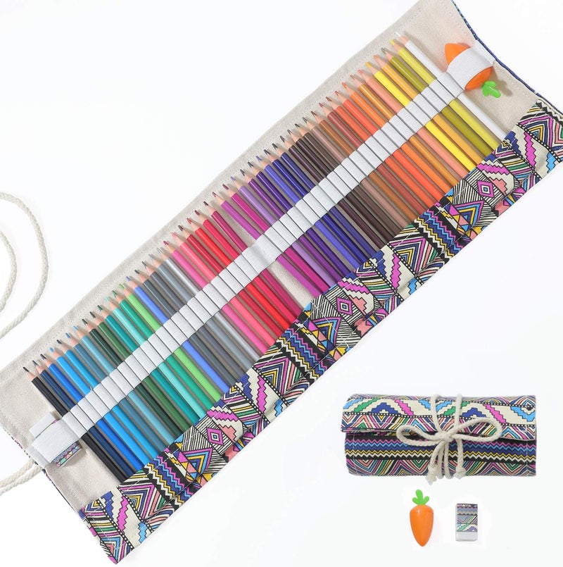 YSJILIDE Erasable Colored Pencils Set for Adults and Kids 48 Count Coloring Pencils for Drawing, Sketching, Adult Coloring Books with Eraser, Sharpener, Canvas Pencil Roll Wrap Back to School Supplies - Image 1